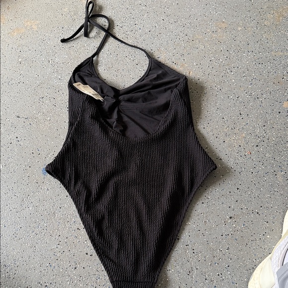 aerie Black Ribbed Halter One-Piece Swimsuit - Picture 2 of 5